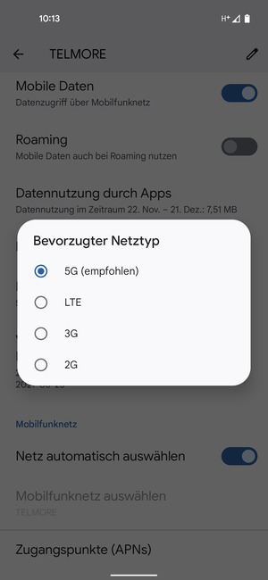 Wählen Sie die gewünschte Option