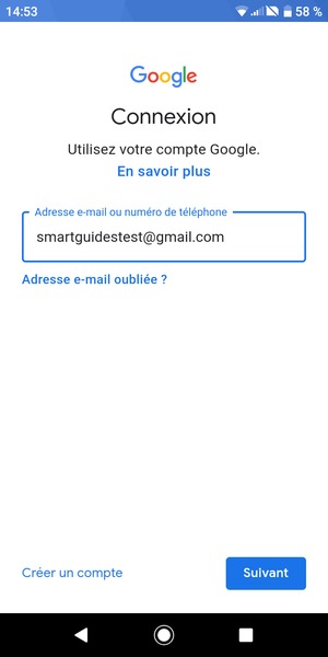 Saisissez votre adresse Gmail et sélectionnez Suivant