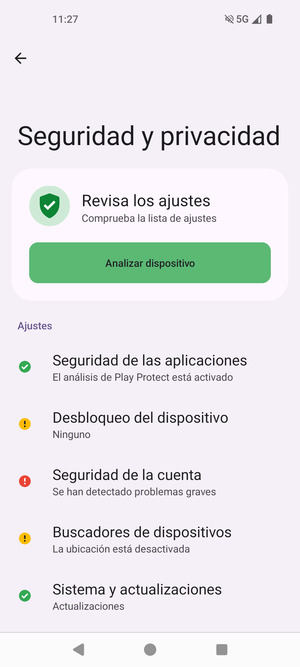 Para activar su bloqueo de pantalla, vaya al menú Seguridad y privacidad y seleccione Desbloqueo del dispositivo