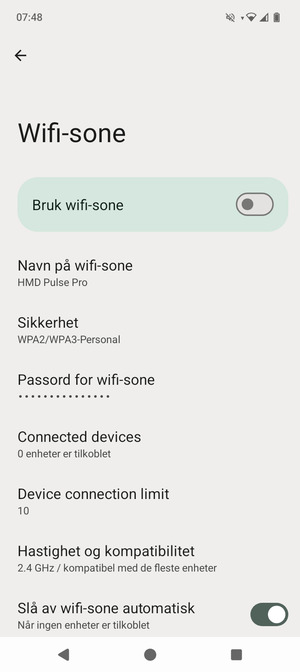 Slå Bruk wifi-sone på