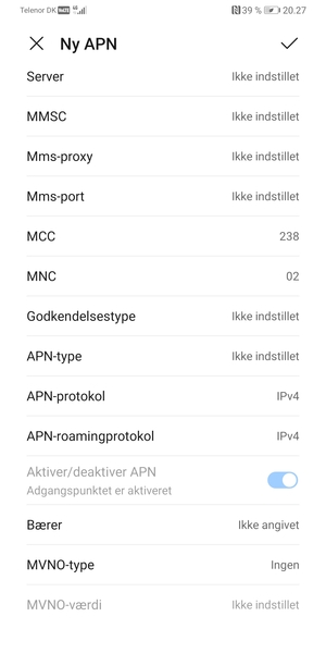 Scroll ned og indtast internet-oplysninger