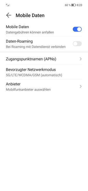 Um das Netzwerk zu wechseln, falls Probleme auftreten, wählen Sie Anbieter