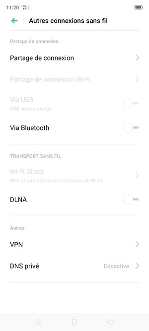 Sélectionnez Partage de connexion