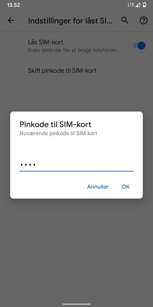 Indtast din Nuværende pinkode til SIM-kort og vælg OK