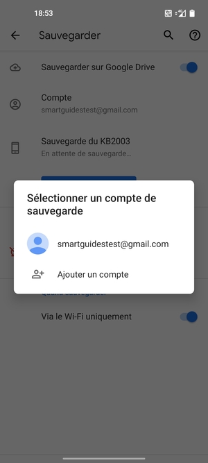 Sélectionnez votre compte de sauvegarde