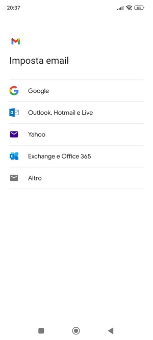 Seleziona Exchange e Office 365