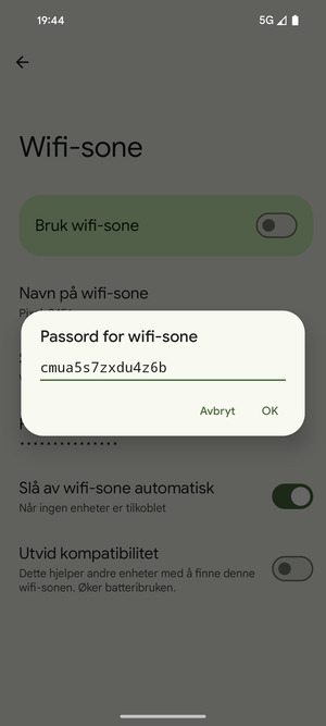 Skriv inn et Wi-Fi hotspot-passord på minst 8 tegn og velg OK