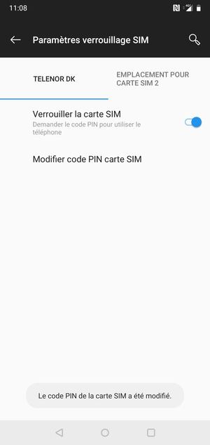Votre code PIN de la carte SIM a été modifié