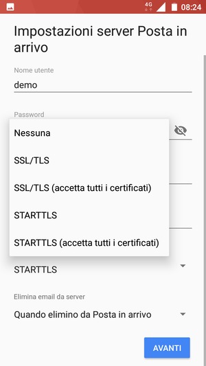 Seleziona Nessuna e AVANTI