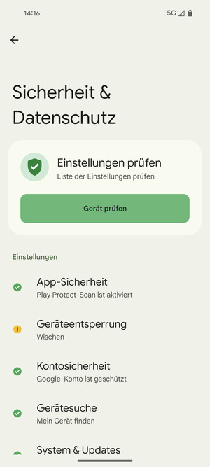 Um Ihre Bildschirmsperre zu aktivieren, gehen Sie zum Sicherheit & Datenschutz Menü und wählen Sie  Geräteentsperrung