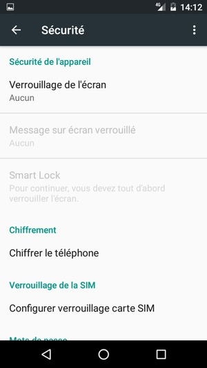 Pour activer votre écran de verrouillage, allez dans le menu Sécurité et sélectionnez Verrouillage de l'écran
