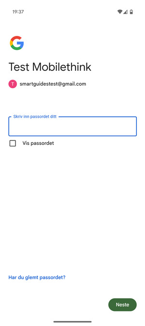 Skriv inn passord og velg Neste