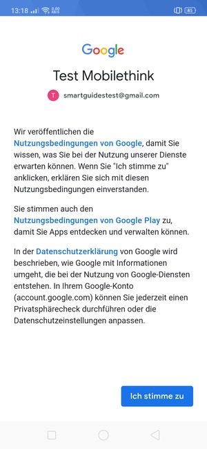 Wählen Sie Ich stimme zu