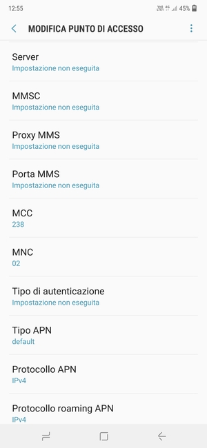 Scorri verso il basso e inserisci le informazioni degli MMS