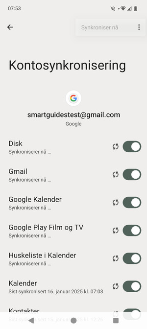 Din informasjon blir synkronisert