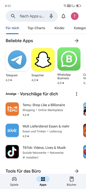 Wählen Sie die Suchleiste