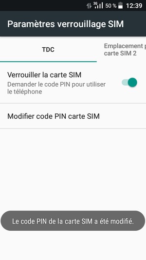 Votre code PIN de la carte SIM a été modifié
