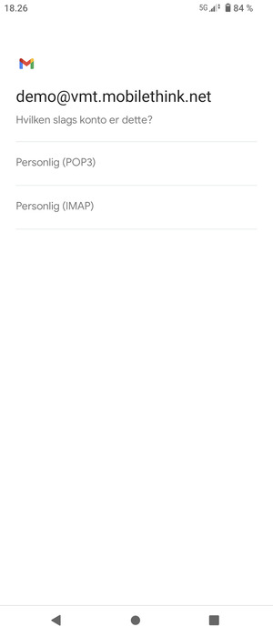 Vælg Personlig (POP3) eller Personlig (IMAP)