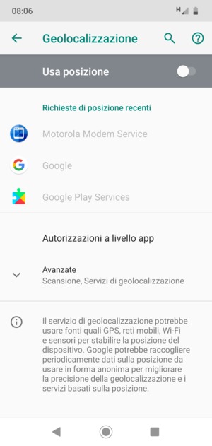 Disattiva Usa posizione