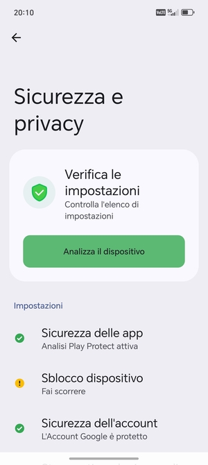 Per attivare il blocco dello schermo, vai al menu Sicurezza e privacy e seleziona Sblocco dispositivo