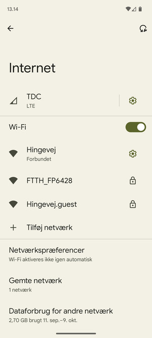Du er nu tilsluttet Wi-Fi netværket