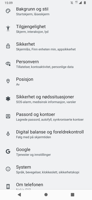 Bla til og velg Sikkerhet
