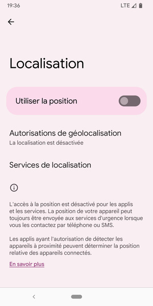 Désactiver le Utiliser la position