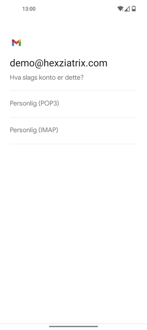 Velg Personlig (POP3) eller Personlig (IMAP)