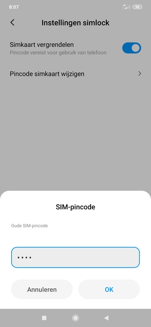 Voer uw Oude SIM-pincode in en selecteer OK