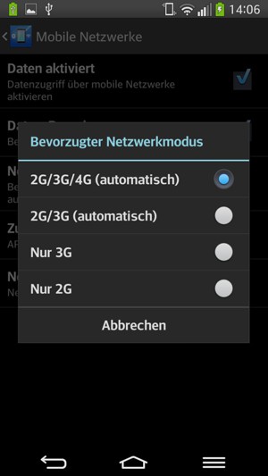 Wählen Sie Nur 2G, um 2G zu aktivieren