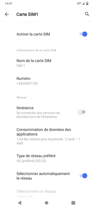 Pour changer de réseau en cas de problèmes de réseau, désactiver Sélectionner automatiquement le réseau