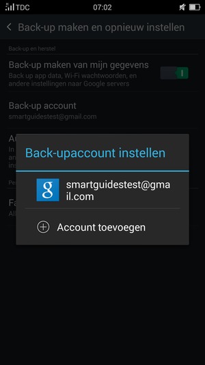 Selecteer uw back-up-account