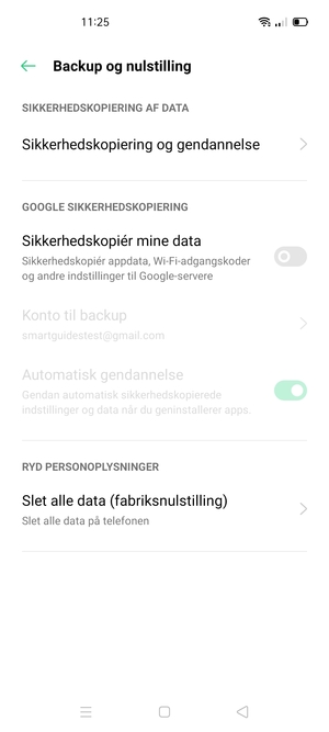 Aktiver Sikkerhedskopiér mine data