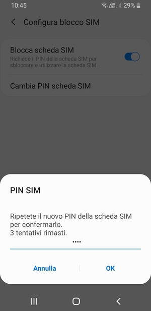 Conferma il nuovo PIN della scheda SIM e seleziona OK