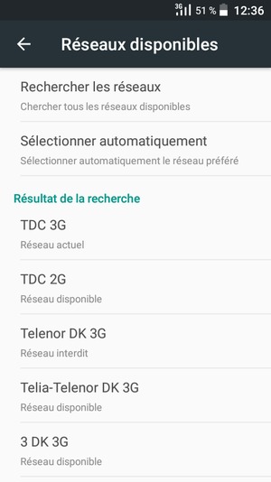 Sélectionnez un opérateur réseau dans la liste