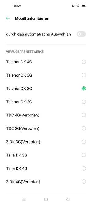 Wählen Sie einen Netzbetreiber von der Liste