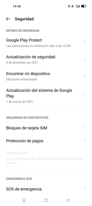 Seleccione  Bloqueo de tarjeta SIM