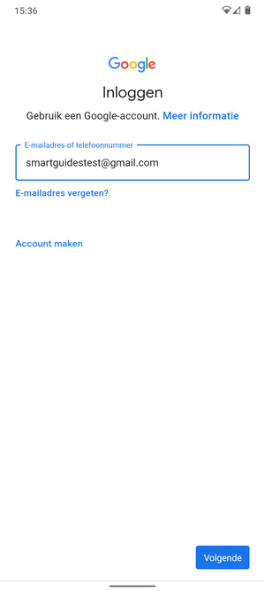 Voer uw Gmail adres in en selecteer Volgende