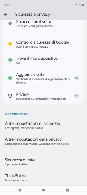 Scorri e seleiona Altre impostazioni di sicurezza