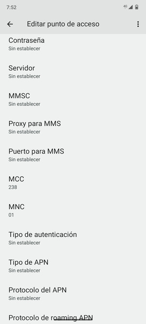 Desplácese hacia abajo e introduzca la información de Internet