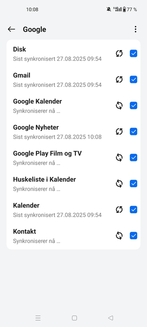 Din informasjon blir synkronisert