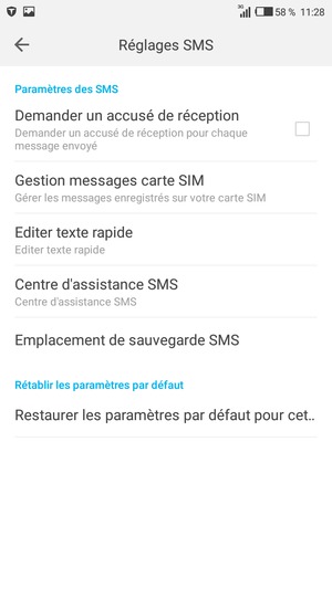 Sélectionnez Centre d'assistance SMS