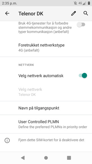 For å bytte nettverk hvis det oppstår nettverksproblemer, slå av Velg nettverk automatisk