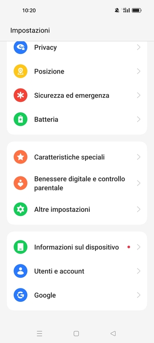 Torna al menu Impostazioni, scorri e seleziona Utenti e account