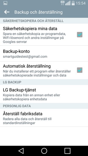 Välj Backup-konto