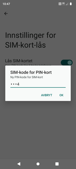 Skriv inn Ny PIN-kode for SIM-kort og velg OK