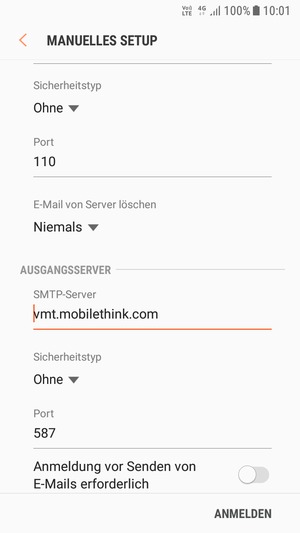 Schalten Sie Anmeldung vor Senden von E-Mails erforderlich aus und wählen Sie ANMELDEN