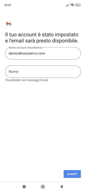 Scegli un nome per il tuo account e inserisci il tuo nome. Seleziona AVANTI