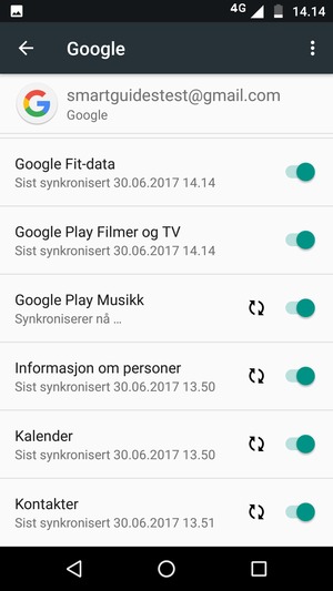 Din informasjon blir synkronisert