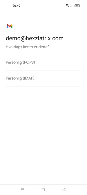 Velg Personlig (POP3) eller Personlig (IMAP)